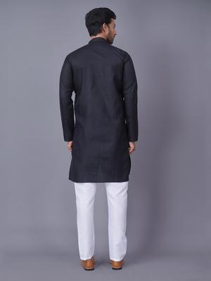 black solid asymmetric kurta pyjama ethnic wear set - 18452304 - Standard Image - 3