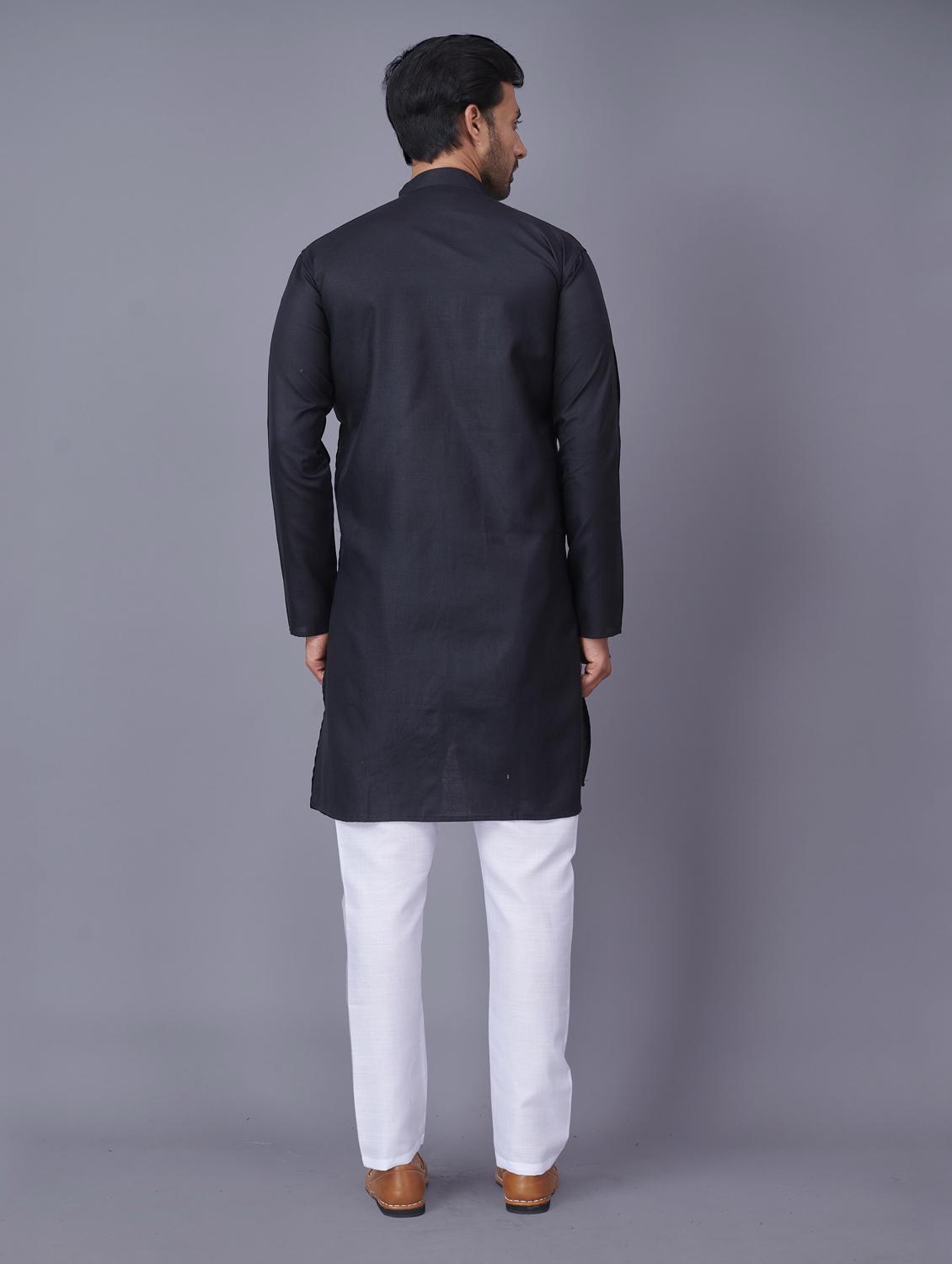 black solid asymmetric kurta pyjama ethnic wear set - 18452304 - Zoom Image - 3