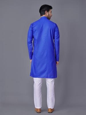 navy-blue cotton kurta pyjama ethnic wear set - 18452324 - Standard Image - 3