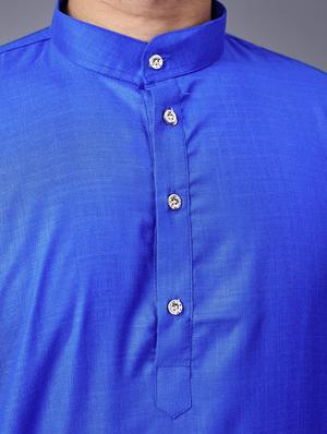 navy-blue cotton kurta pyjama ethnic wear set - 18452324 - Standard Image - 4