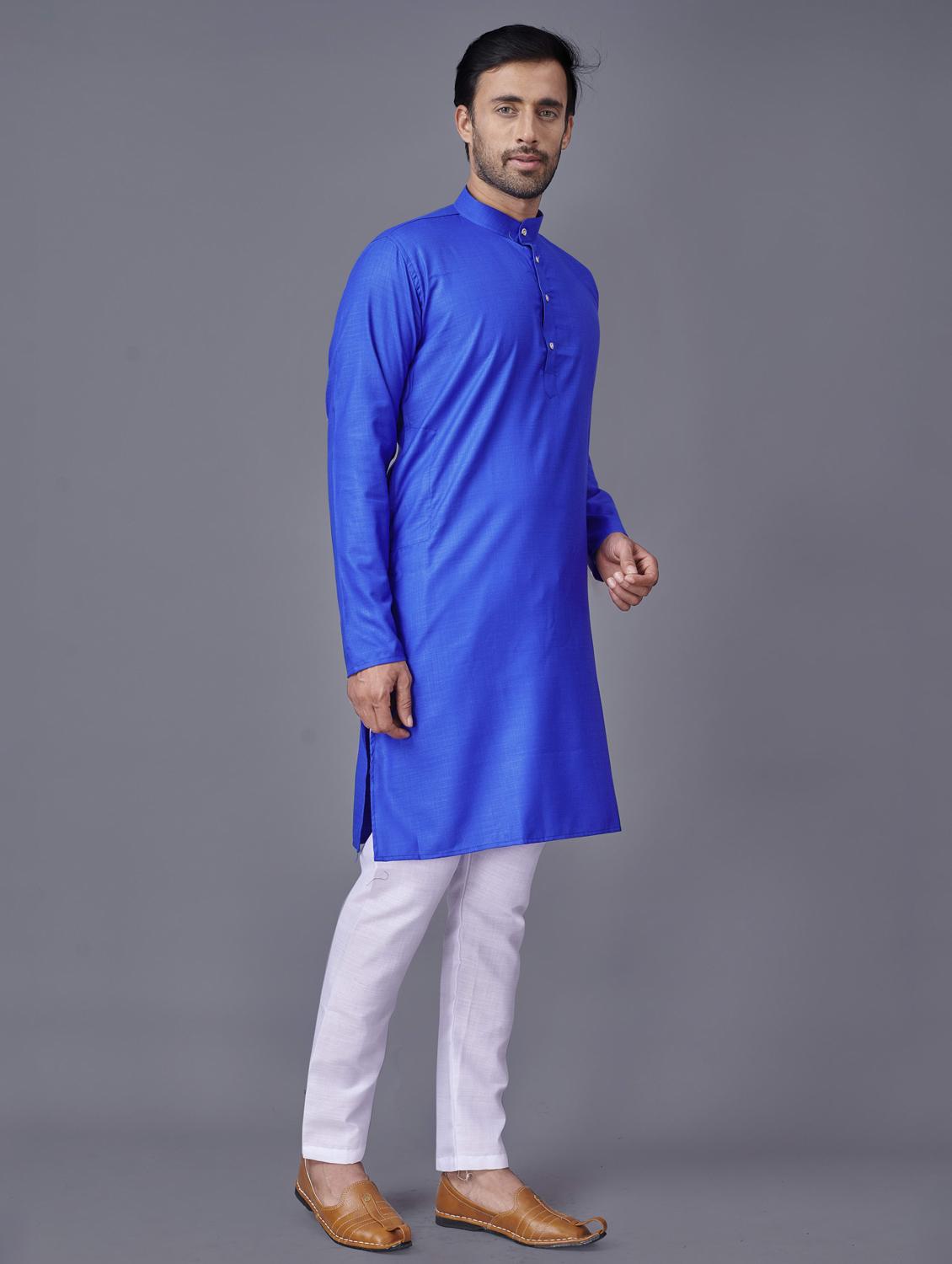 navy-blue cotton kurta pyjama ethnic wear set - 18452324 - Zoom Image - 2
