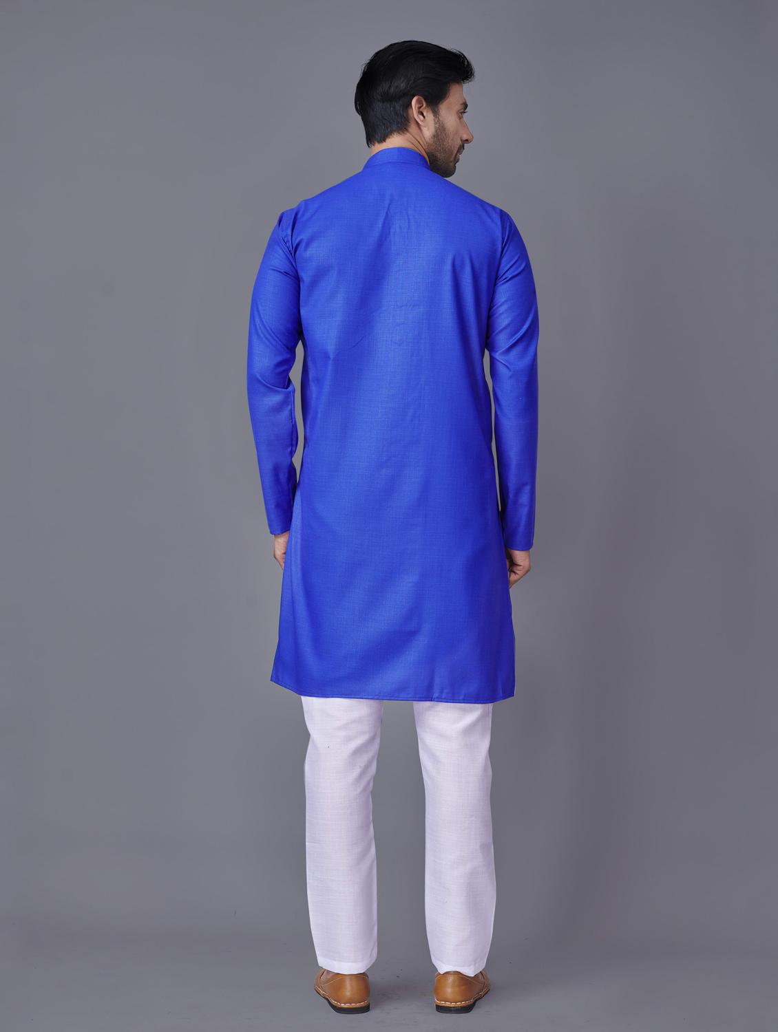 navy-blue cotton kurta pyjama ethnic wear set - 18452324 - Zoom Image - 3
