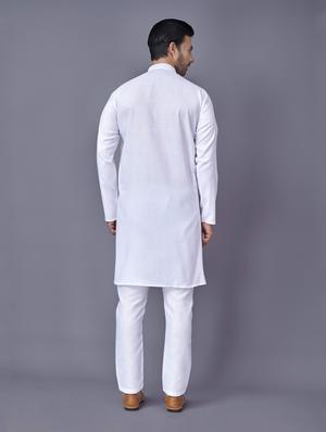 white solid kurta pyjama ethnic wear set - 18452327 - Standard Image - 3