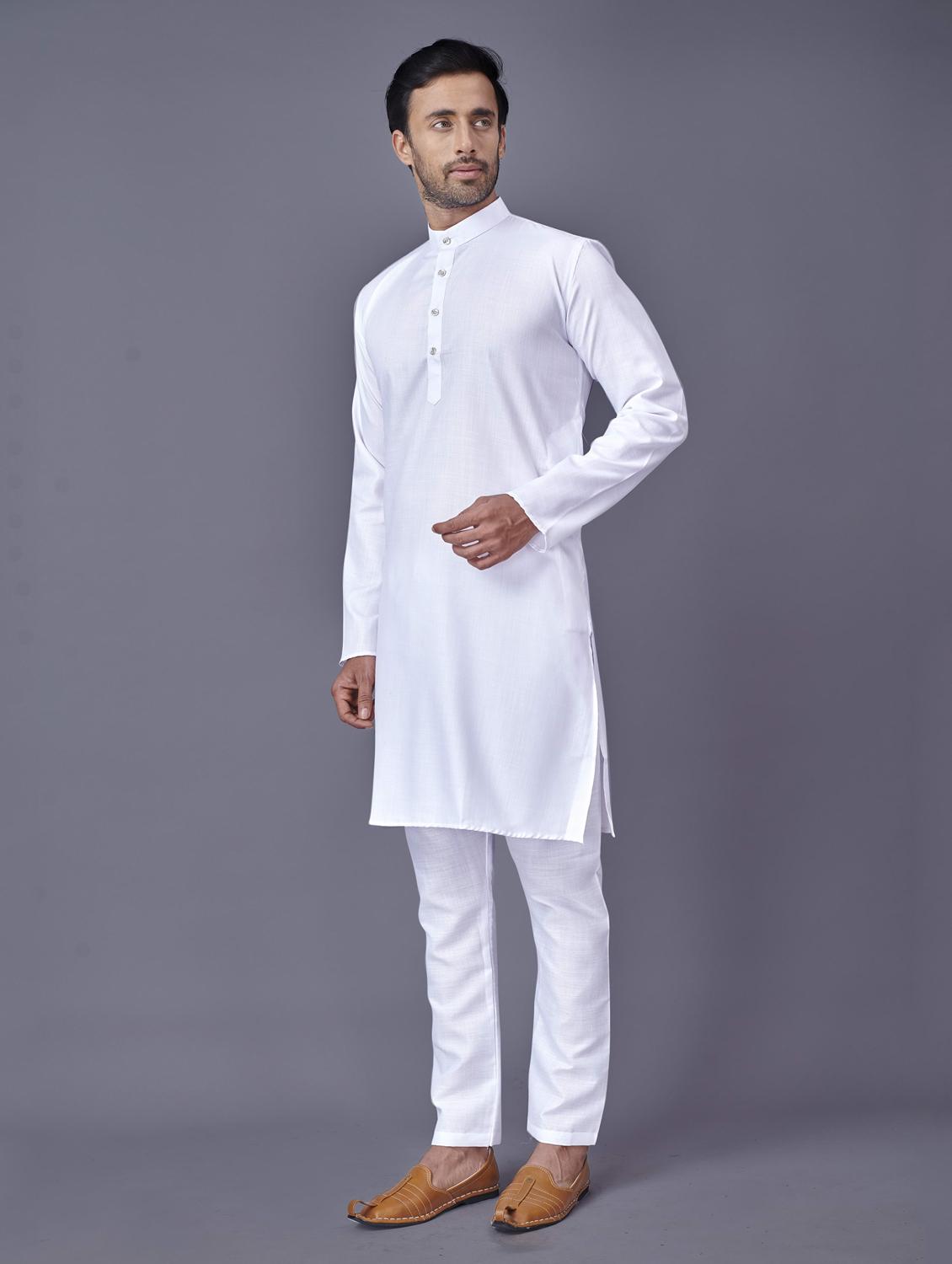 white solid kurta pyjama ethnic wear set - 18452327 - Zoom Image - 2