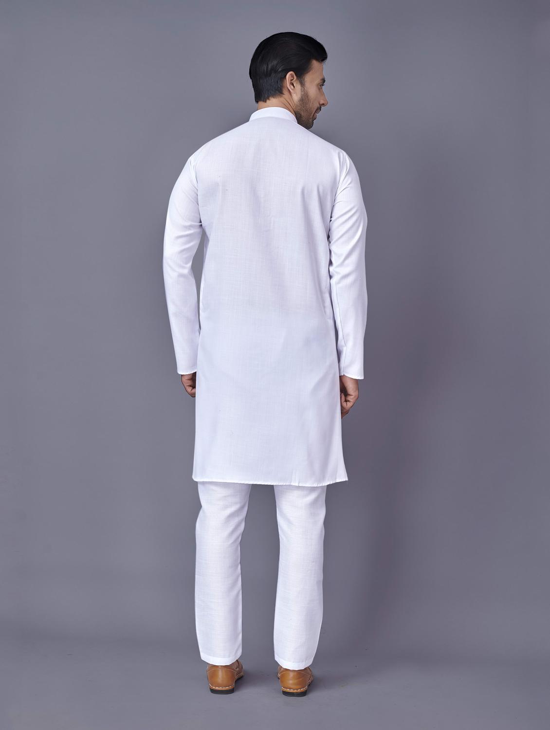 white solid kurta pyjama ethnic wear set - 18452327 - Zoom Image - 3