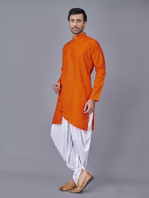 orange solid dhoti kurta ethnic wear set - 18452330 - Standard Image - 2