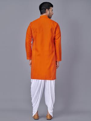 orange solid dhoti kurta ethnic wear set - 18452330 - Standard Image - 3