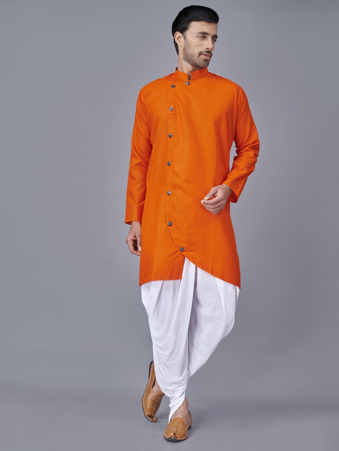 orange solid dhoti kurta ethnic wear set - 18452330 - Zoom Image - 1