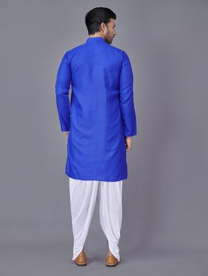 navy-blue solid dhoti kurta ethnic wear set - 18452331 - Standard Image - 3