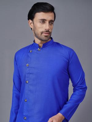 navy-blue solid dhoti kurta ethnic wear set - 18452331 - Standard Image - 4