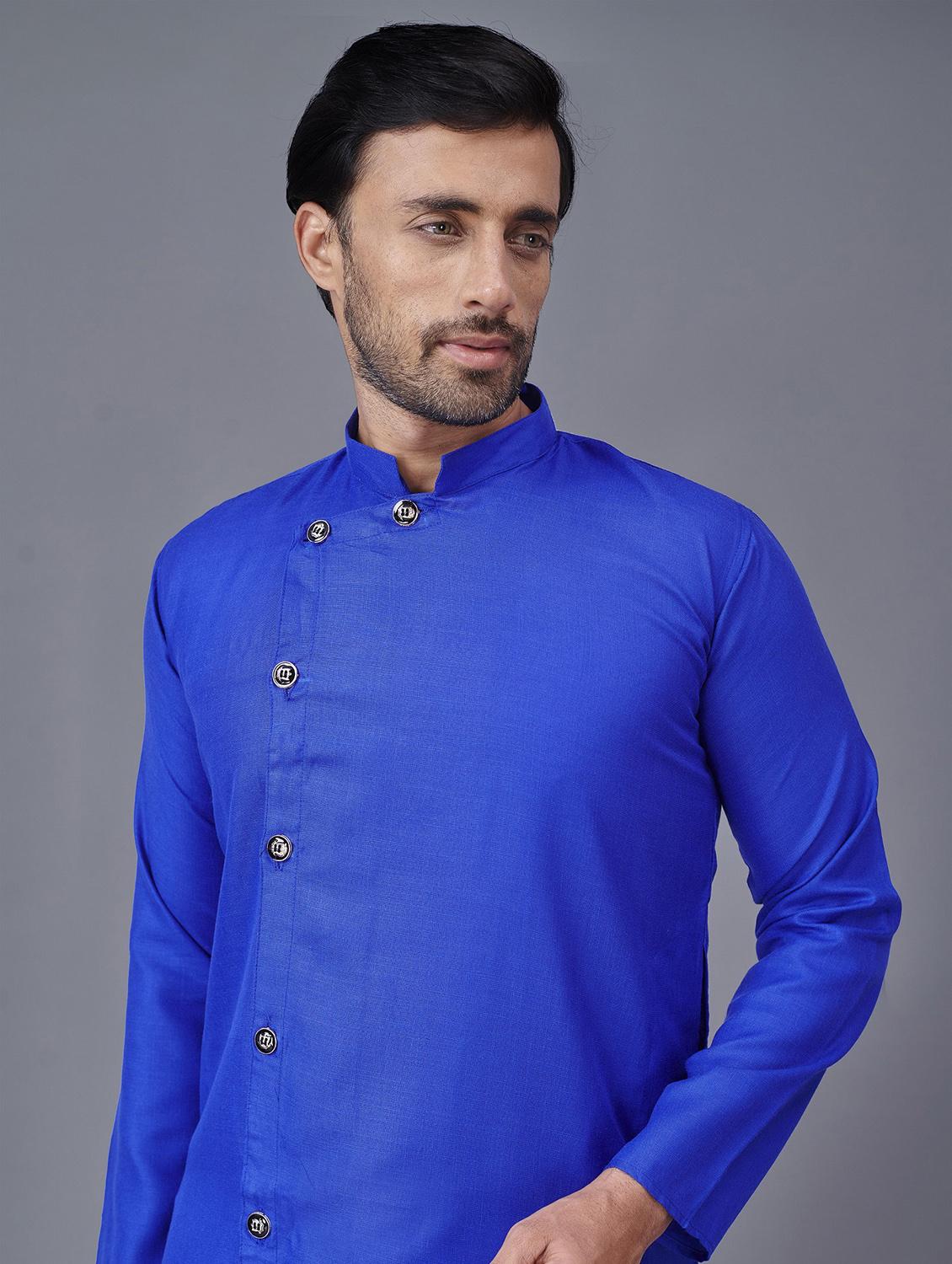 navy-blue solid dhoti kurta ethnic wear set - 18452331 - Zoom Image - 4