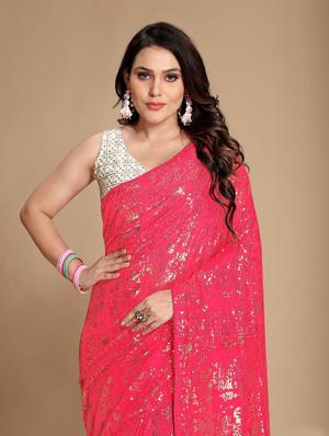 pink all over sequined saree with blouse - 18453386 - Standard Image - 2