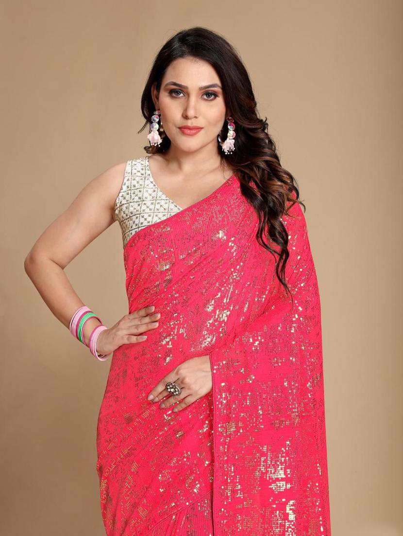 pink all over sequined saree with blouse - 18453386 - Zoom Image - 2