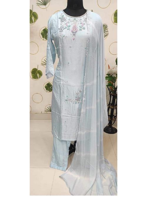 embroidered kurta palazzo dupatta set - 18453766 - Standard Image - 1