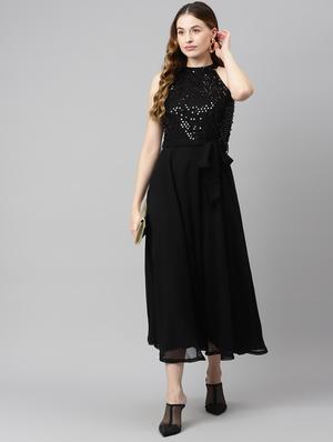 black sequined detailed fit & flare dress - 18454570 - Standard Image - 3