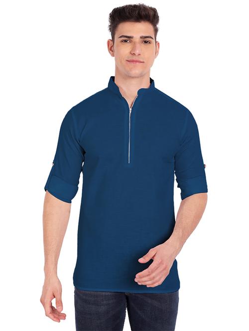 navy-blue solid short kurta - 18454616 - Standard Image - 1