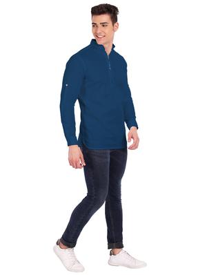 navy-blue solid short kurta - 18454616 - Standard Image - 4
