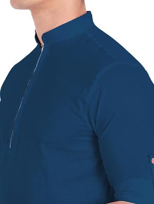 navy-blue solid short kurta - 18454616 - Standard Image - 5