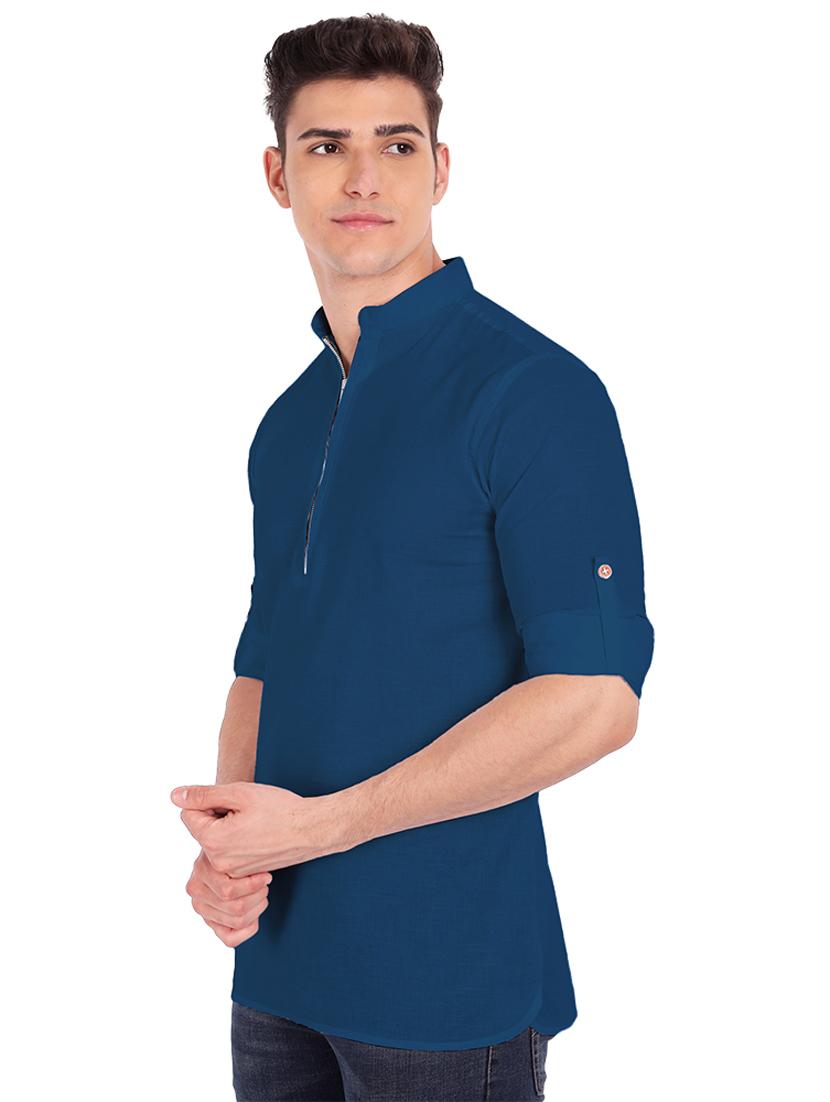 navy-blue solid short kurta - 18454616 - Zoom Image - 2