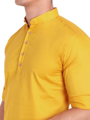 yellow solid short kurta - 18454620 - Standard Image - 4