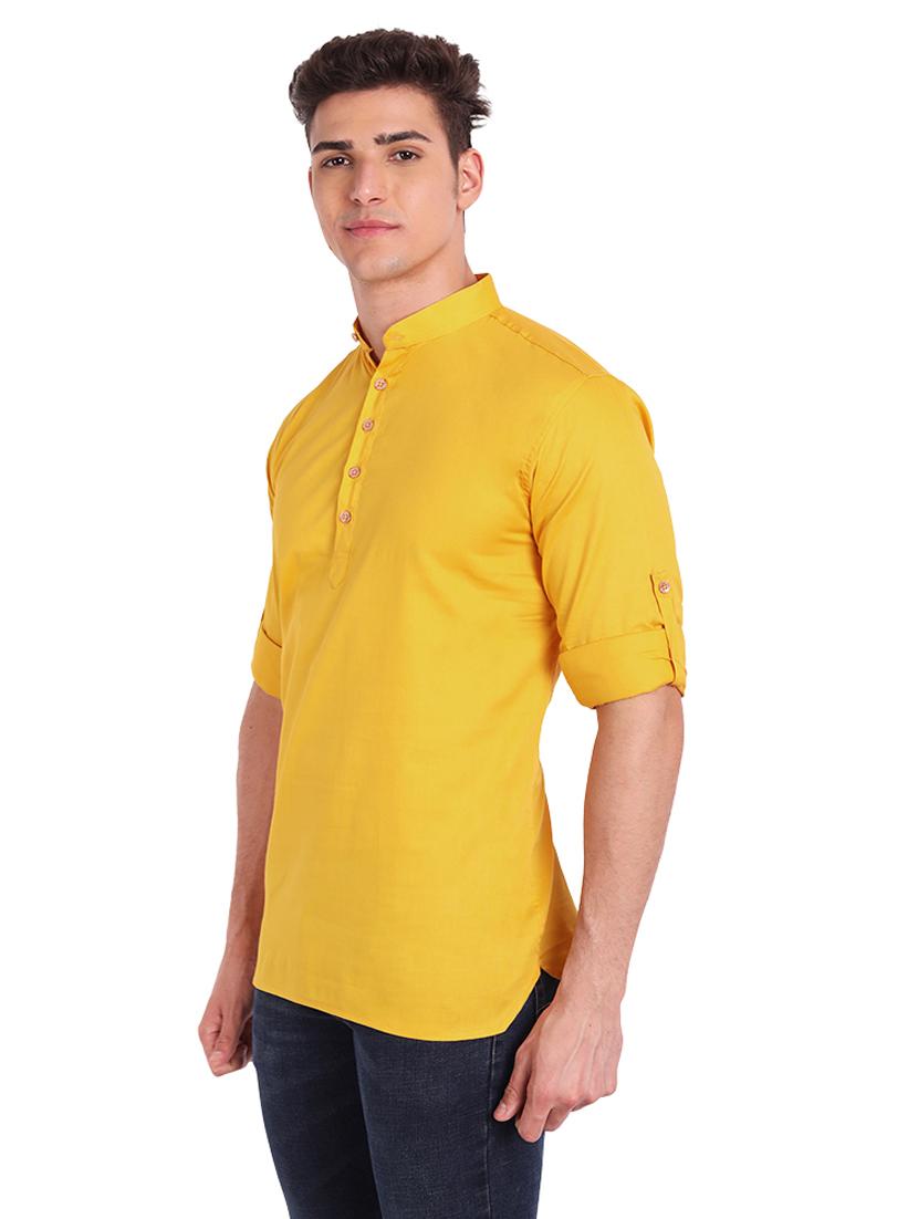 yellow solid short kurta - 18454620 - Zoom Image - 2