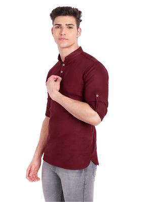 maroon solid short kurta - 18454622 - Standard Image - 3