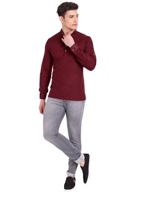 maroon solid short kurta - 18454622 - Standard Image - 5