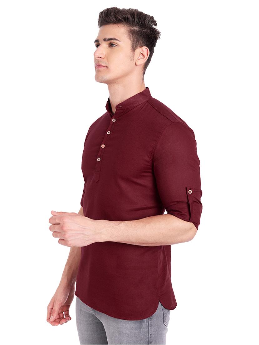 maroon solid short kurta - 18454622 - Zoom Image - 2