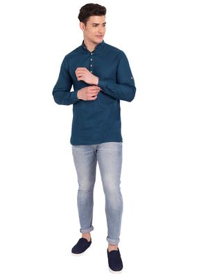 teal solid short kurta - 18454625 - Standard Image - 4