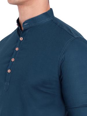 teal solid short kurta - 18454625 - Standard Image - 5