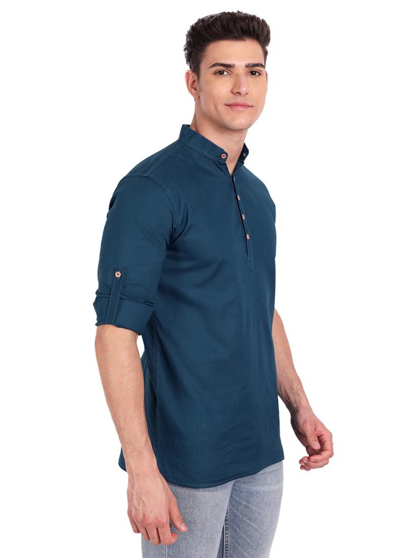 teal solid short kurta - 18454625 - Zoom Image - 2