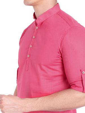 pink solid short kurta - 18454628 - Standard Image - 5