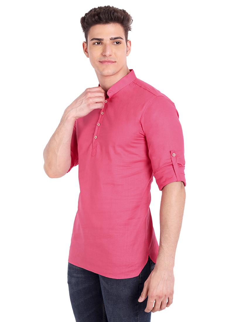 pink solid short kurta - 18454628 - Zoom Image - 2