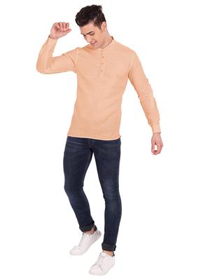 peach solid short kurta - 18454630 - Standard Image - 4