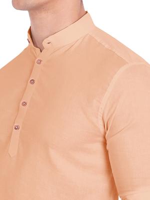 peach solid short kurta - 18454630 - Standard Image - 5