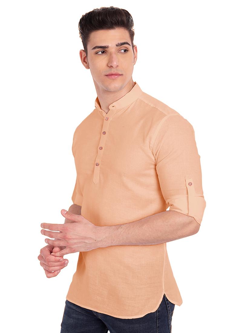 peach solid short kurta - 18454630 - Zoom Image - 2