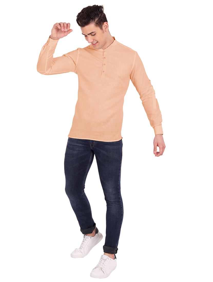 peach solid short kurta - 18454630 - Zoom Image - 4
