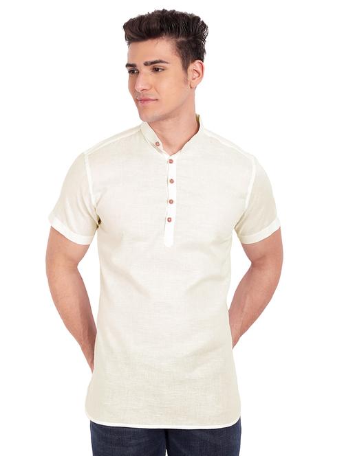 beige solid short kurta - 18454639 - Standard Image - 1