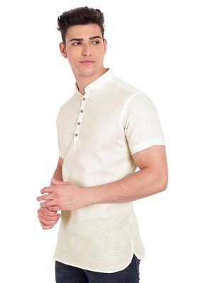 beige solid short kurta - 18454639 - Standard Image - 2