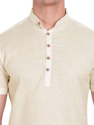 beige solid short kurta - 18454639 - Standard Image - 5