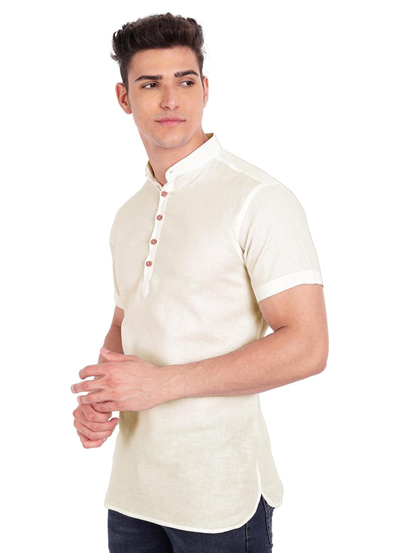 beige solid short kurta - 18454639 - Zoom Image - 2