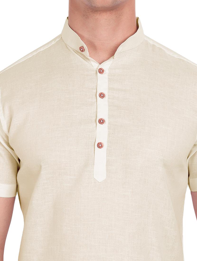 beige solid short kurta - 18454639 - Zoom Image - 5