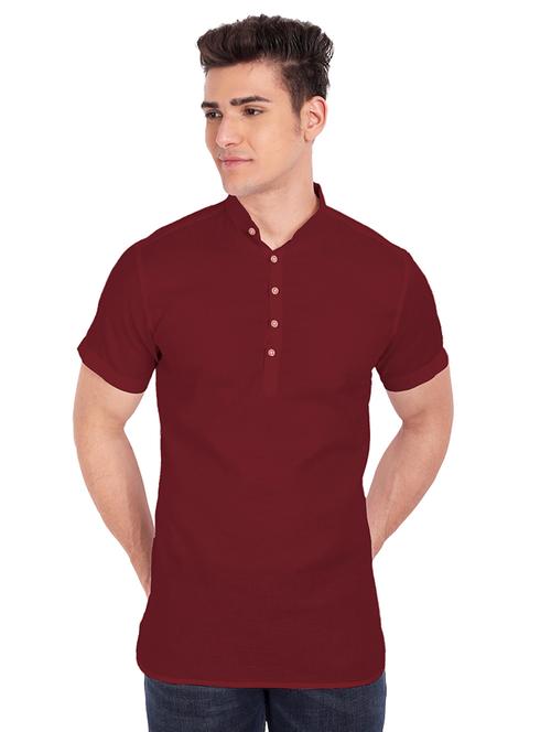 maroon solid short kurta - 18454640 - Standard Image - 1