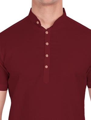 maroon solid short kurta - 18454640 - Standard Image - 5