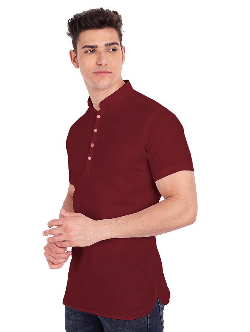 maroon solid short kurta - 18454640 - Zoom Image - 2
