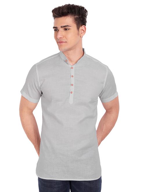 grey solid short kurta - 18454641 - Standard Image - 1