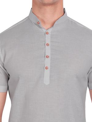 grey solid short kurta - 18454641 - Standard Image - 5