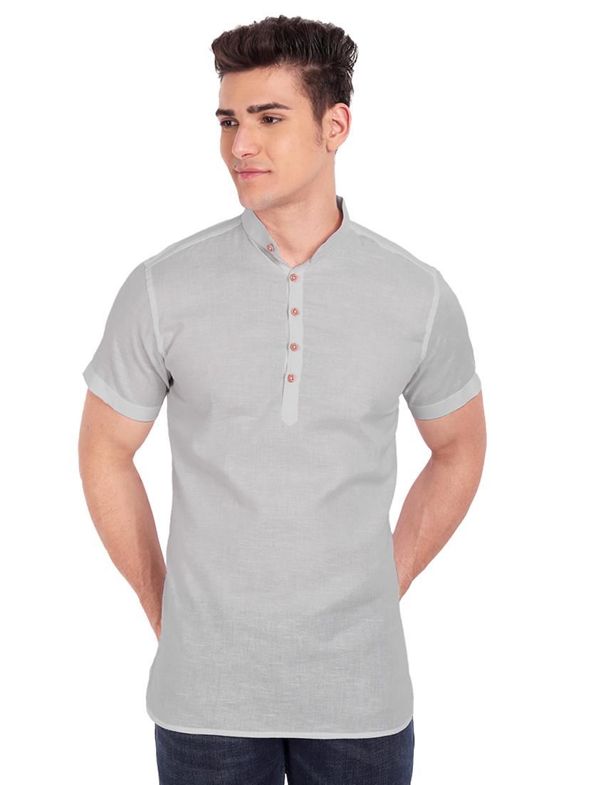 grey solid short kurta - 18454641 - Zoom Image - 1