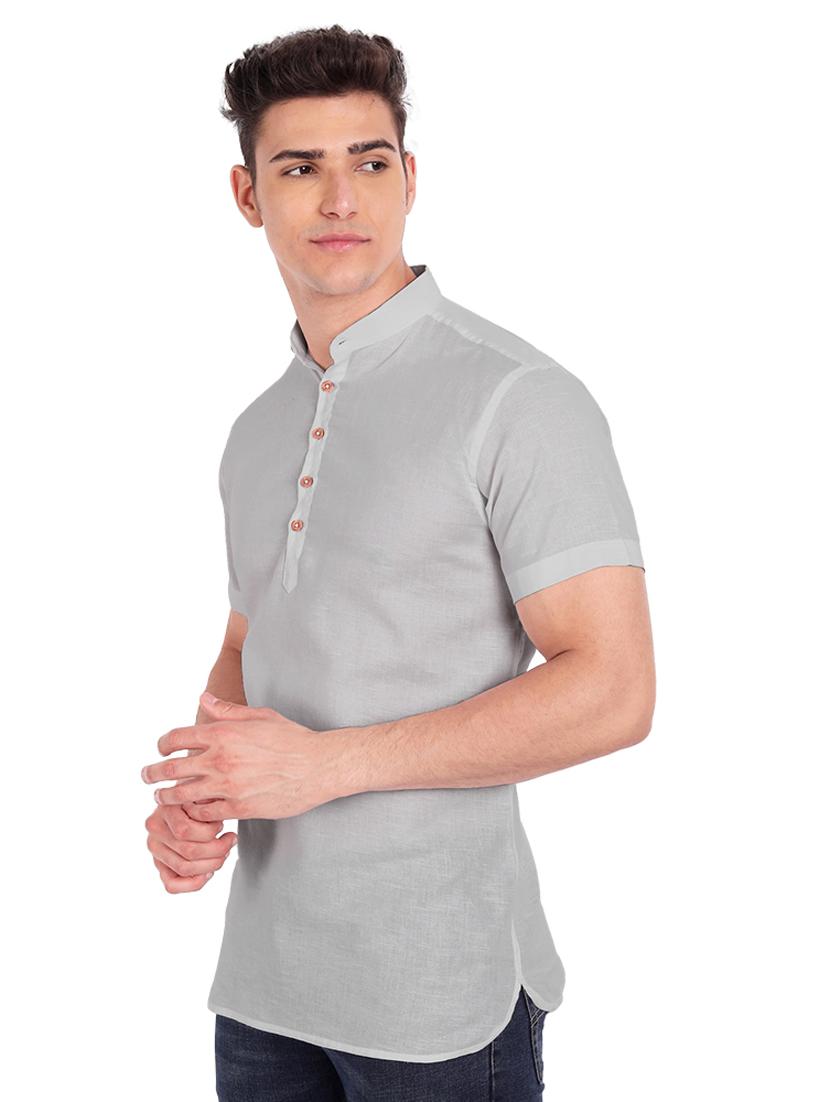 grey solid short kurta - 18454641 - Zoom Image - 2