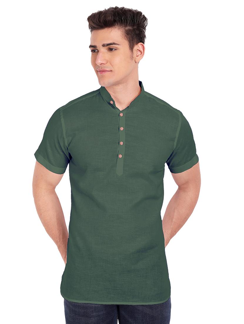 bottle-green solid short kurta - 18454642 - Zoom Image - 1
